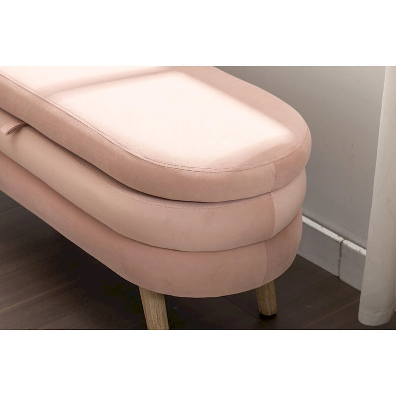 Velvet Fabric Storage Bench with Wood Legs