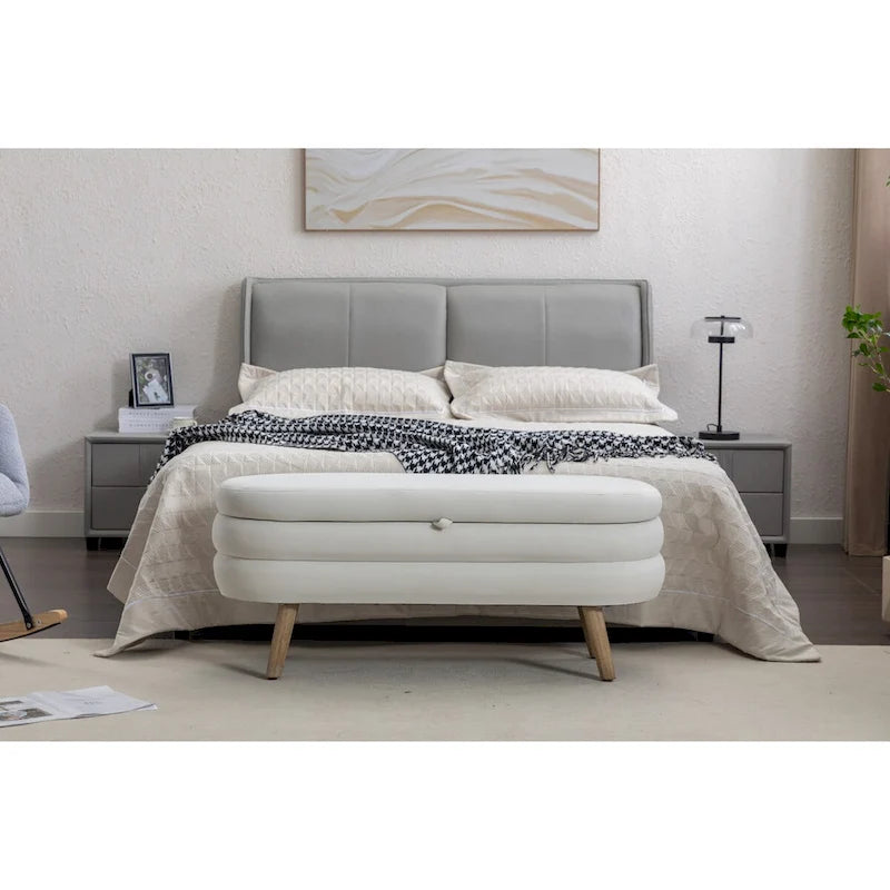 Velvet Fabric Storage Bench with Wood Legs