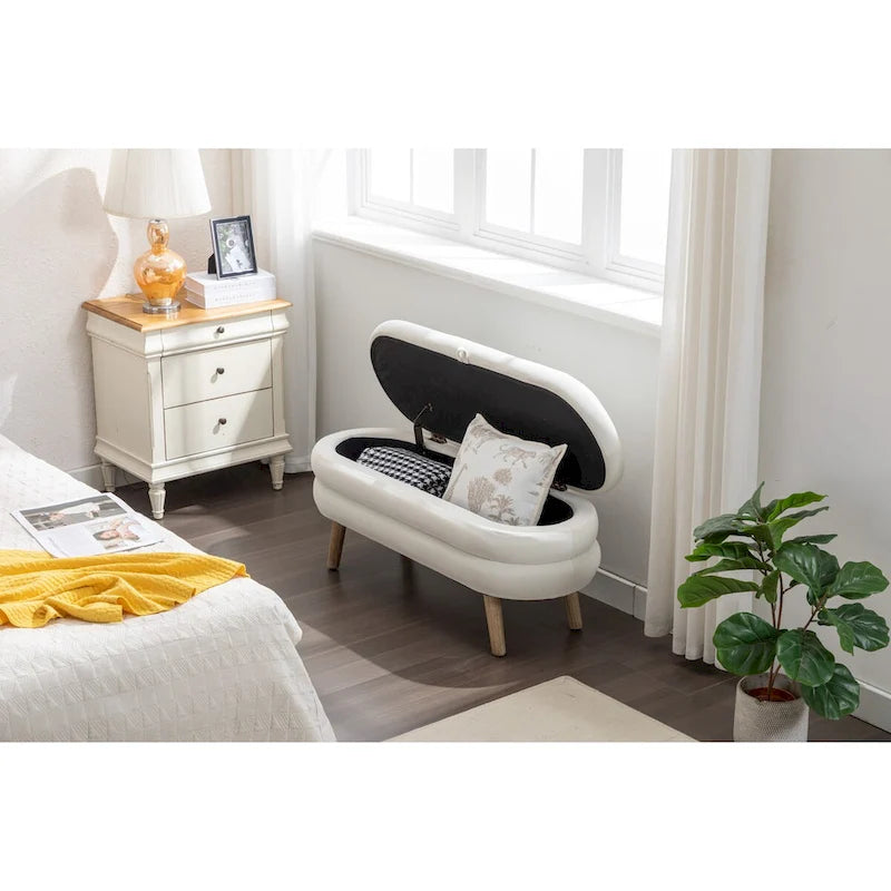 Velvet Fabric Storage Bench with Wood Legs