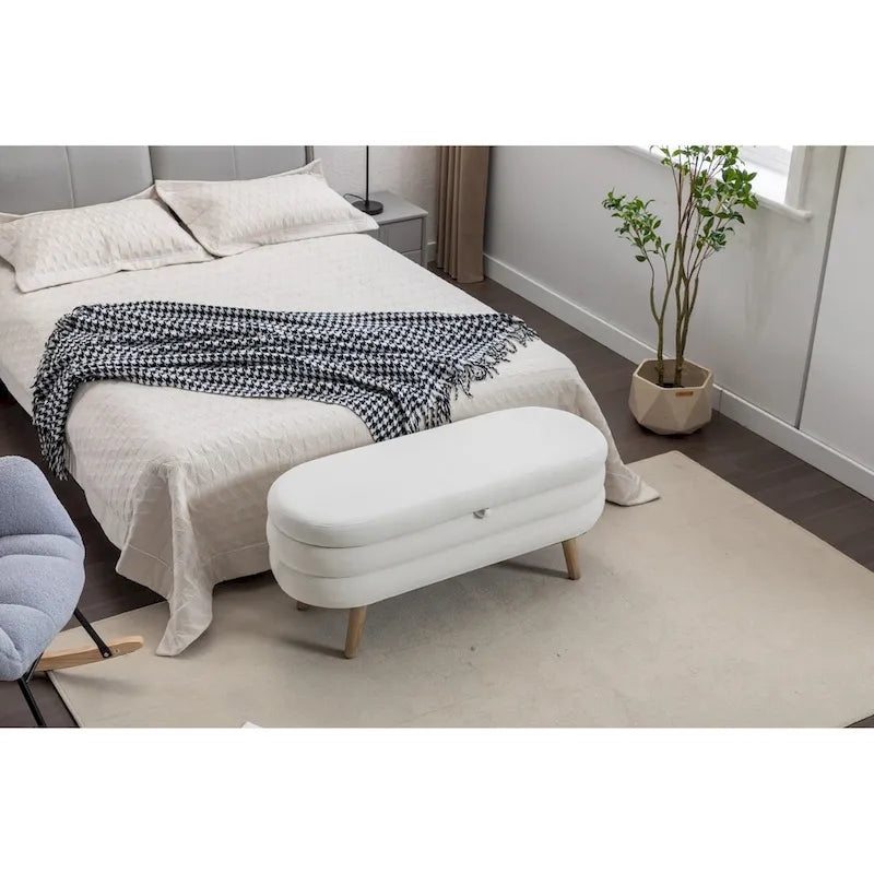 Velvet Fabric Storage Bench with Wood Legs