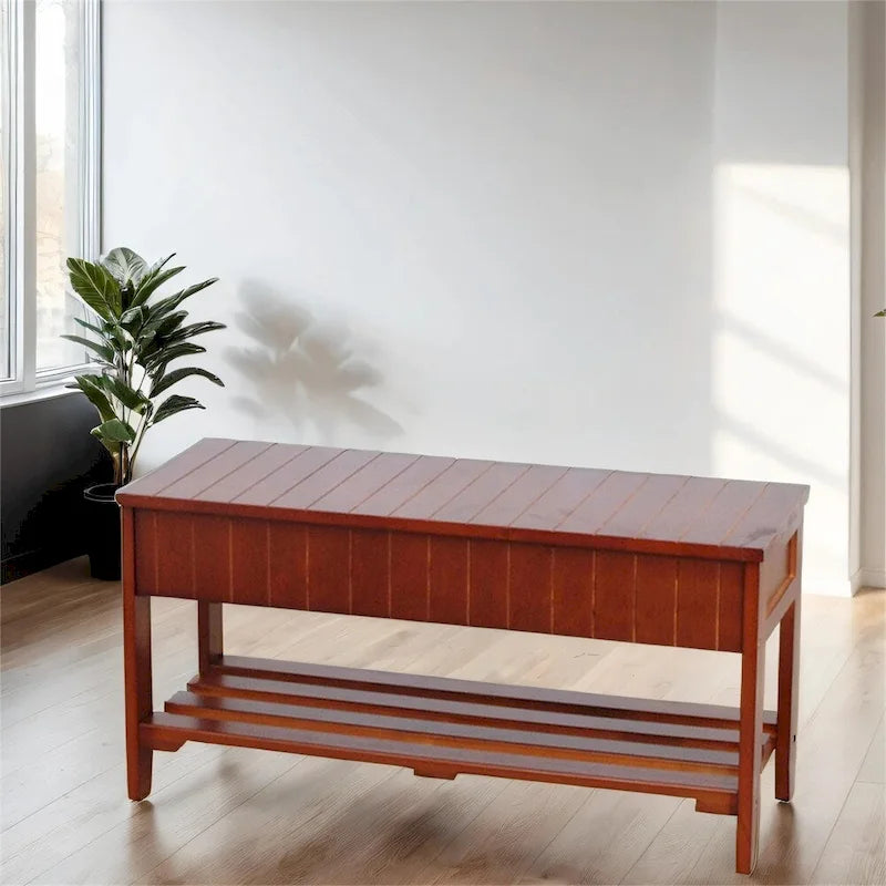 Solid Wood Shoe Bench with Storage