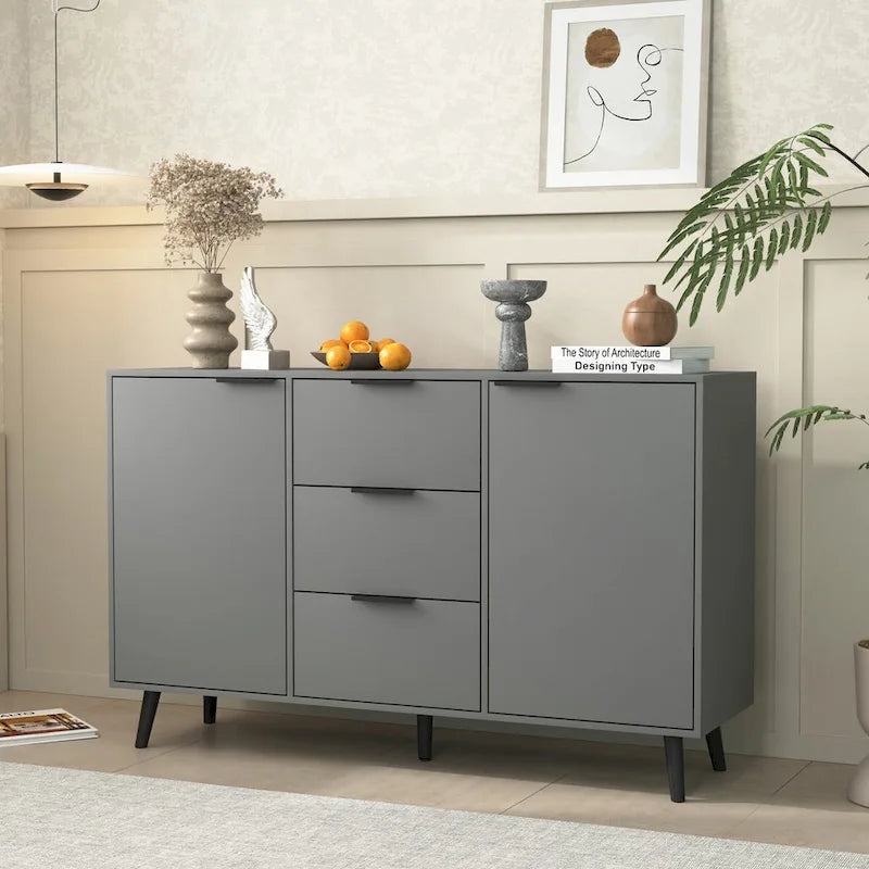 Sideboard-Buffetschrank mit Stauraum, 47.2" Küchenschrank mit 3 Schubladen und 2 Türen