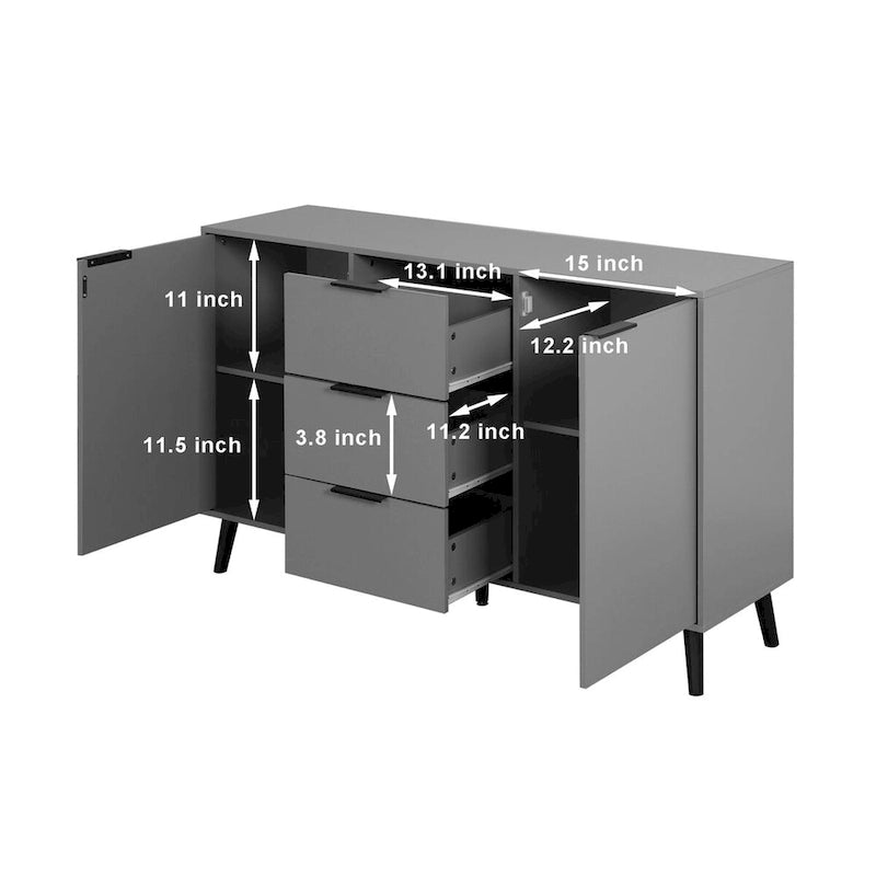 Sideboard-Buffetschrank mit Stauraum, 47.2" Küchenschrank mit 3 Schubladen und 2 Türen