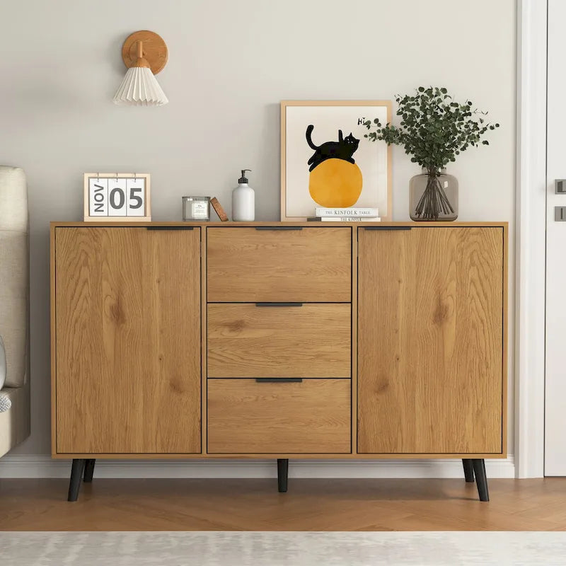 Sideboard-Buffetschrank mit Stauraum, 47.2" Küchenschrank mit 3 Schubladen und 2 Türen
