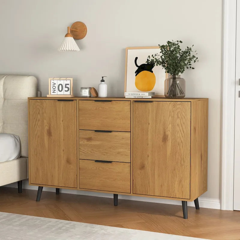 Sideboard-Buffetschrank mit Stauraum, 47.2" Küchenschrank mit 3 Schubladen und 2 Türen