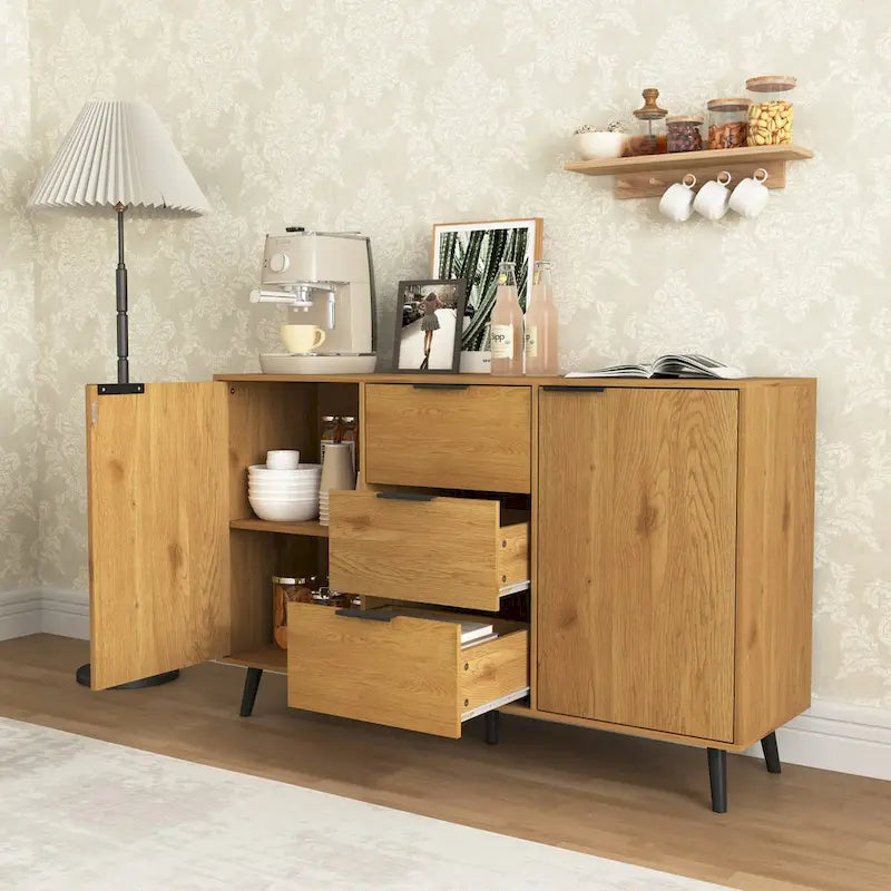 Sideboard-Buffetschrank mit Stauraum, 47.2" Küchenschrank mit 3 Schubladen und 2 Türen