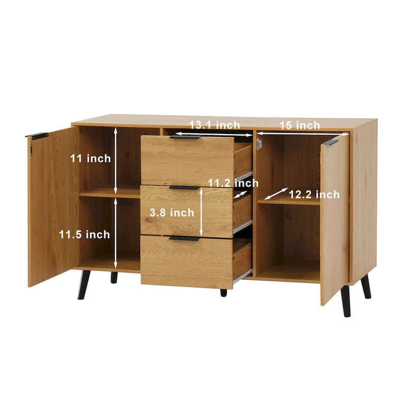 Sideboard-Buffetschrank mit Stauraum, 47.2" Küchenschrank mit 3 Schubladen und 2 Türen