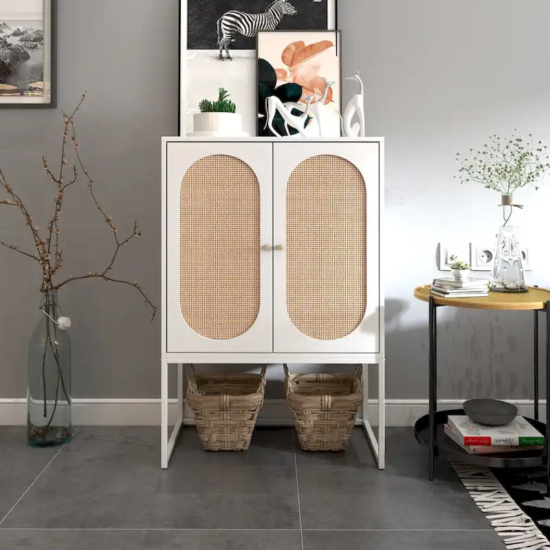 2-Door High Cabinet with Adjustable Shelf, Free Standing Storage Cabinet for Living Room Bedroom