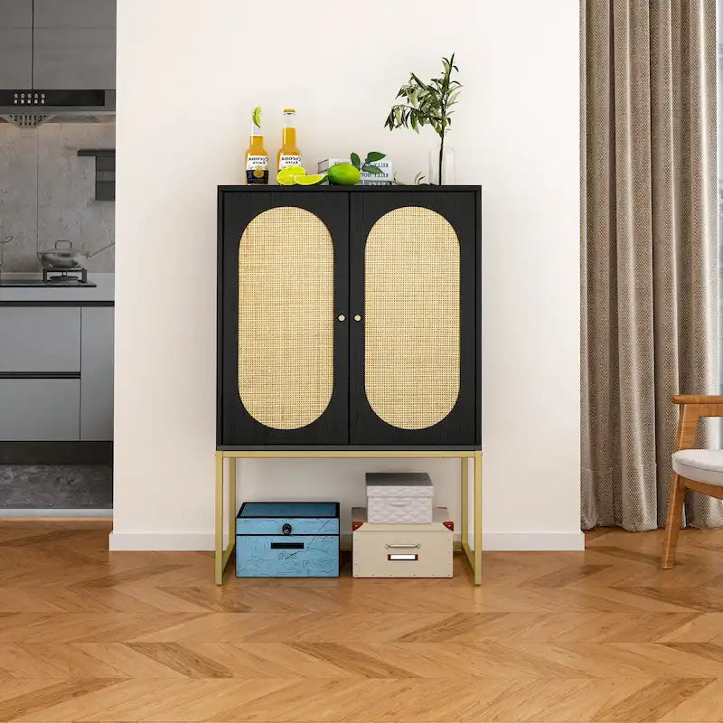 2-Door High Cabinet with Adjustable Shelf, Free Standing Storage Cabinet for Living Room Bedroom