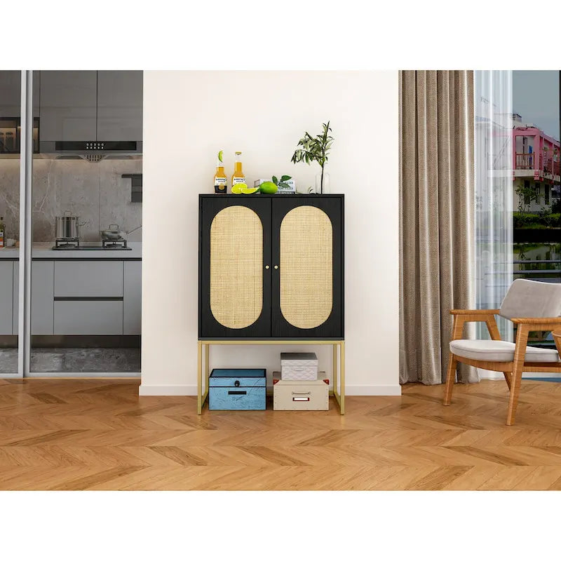 2-Door High Cabinet with Adjustable Shelf, Free Standing Storage Cabinet for Living Room Bedroom