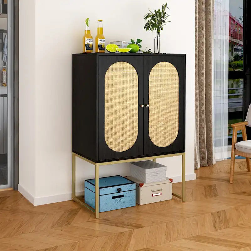 2-Door High Cabinet with Adjustable Shelf, Free Standing Storage Cabinet for Living Room Bedroom