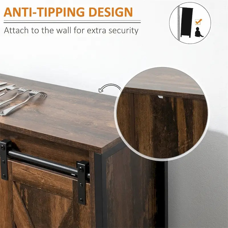 Kitchen Buffet Cabinet with Sliding Barn Doors and Adjustable Shelves
