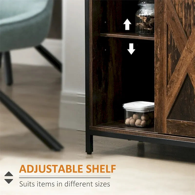 Kitchen Buffet Cabinet with Sliding Barn Doors and Adjustable Shelves