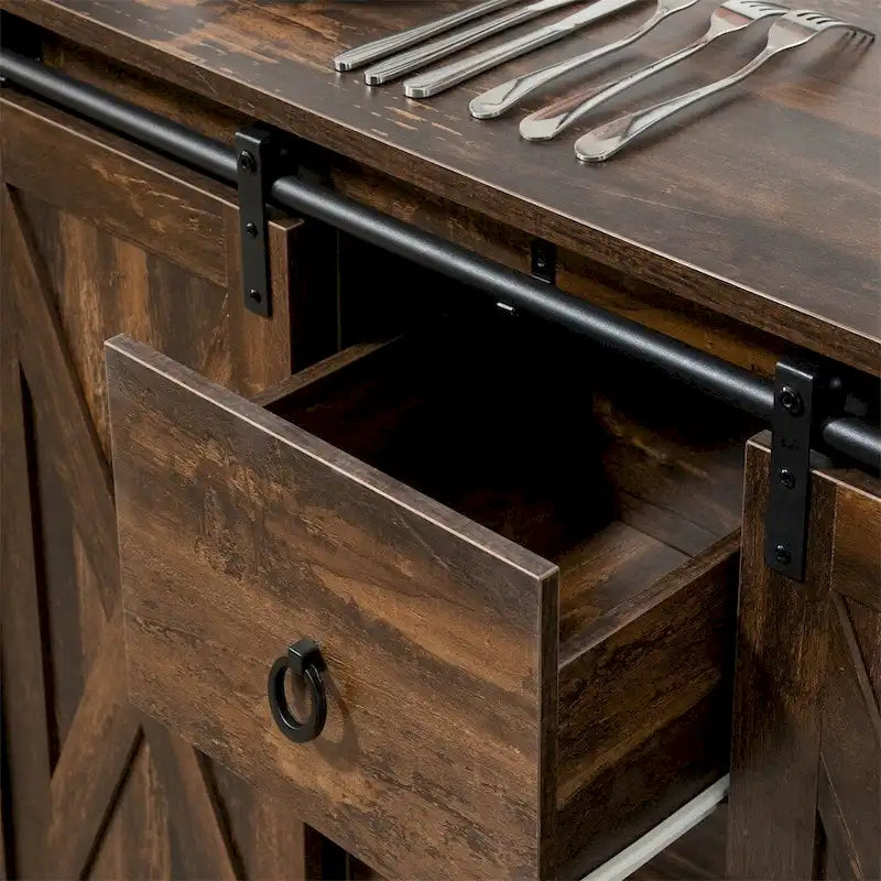 Kitchen Buffet Cabinet with Sliding Barn Doors and Adjustable Shelves