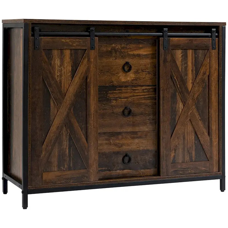 Kitchen Buffet Cabinet with Sliding Barn Doors and Adjustable Shelves