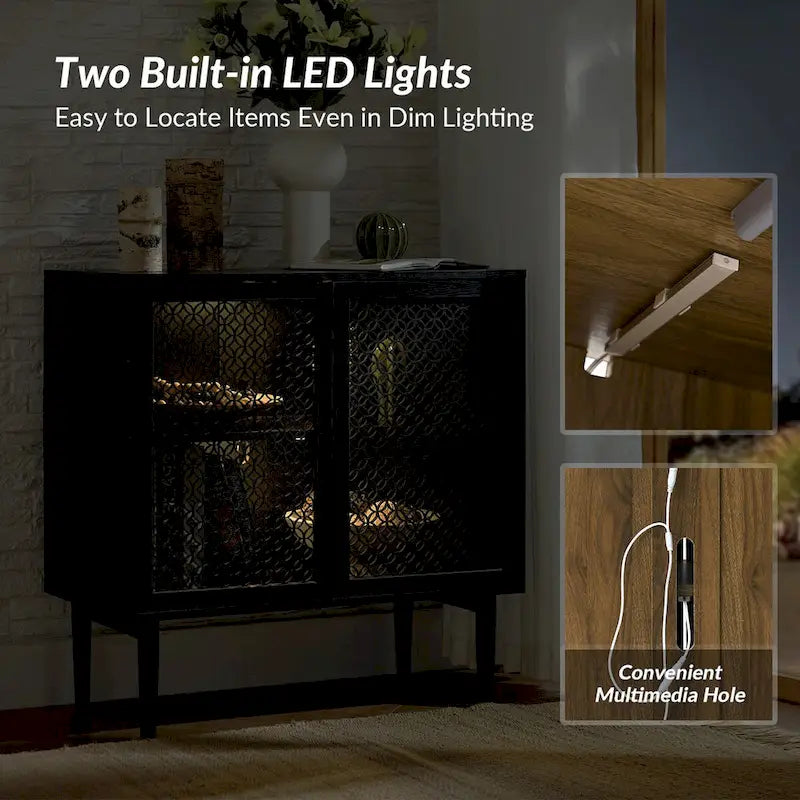 32" Tall 2-Door Accent Cabinet with LED Light