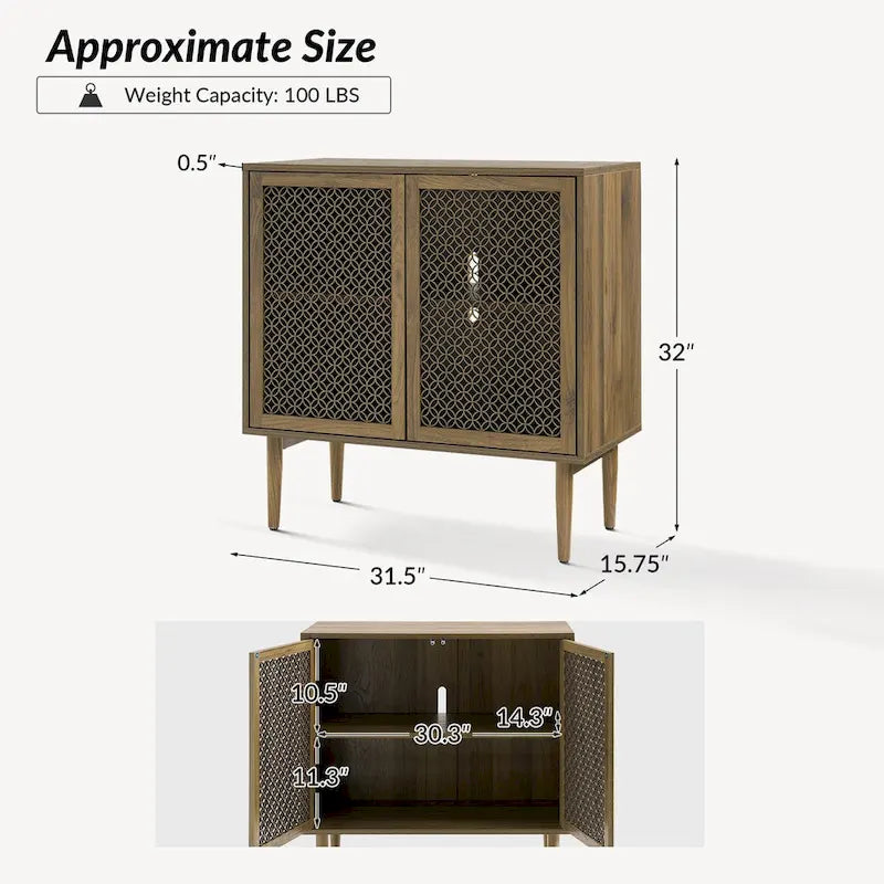 32" Tall 2-Door Accent Cabinet with LED Light