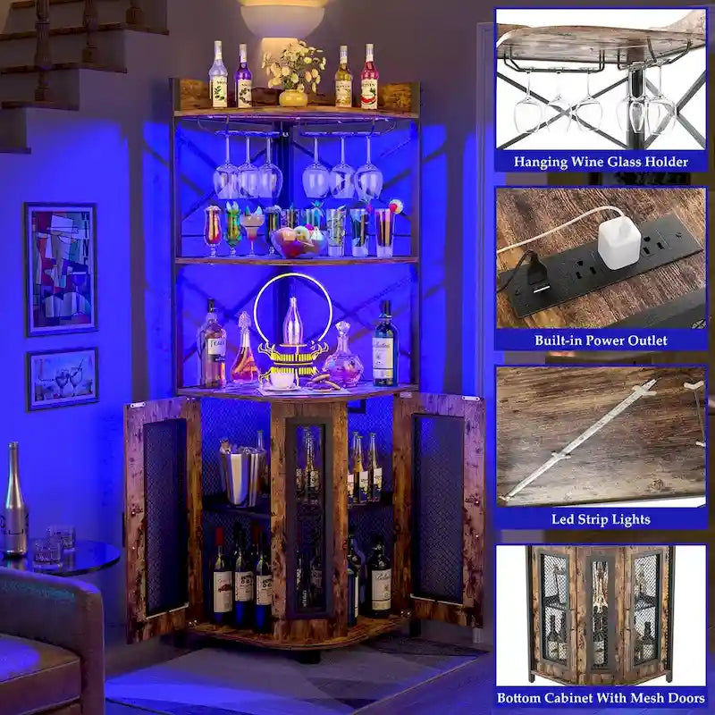 Eck-Buffetschrank aus Holz mit Aufsatzschrank