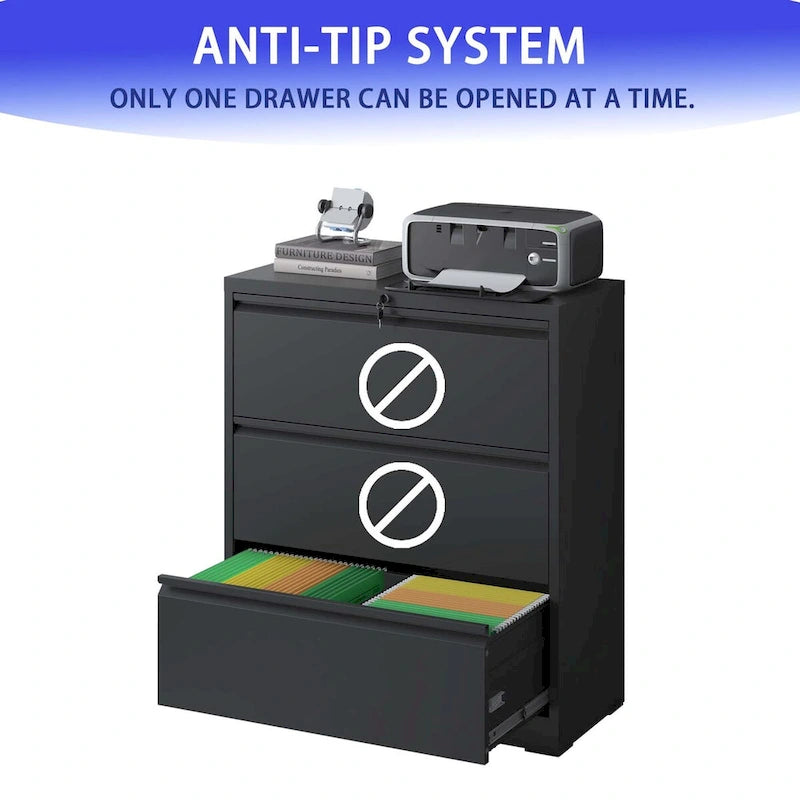 3-Drawer Metal Filing Cabinet with Lock