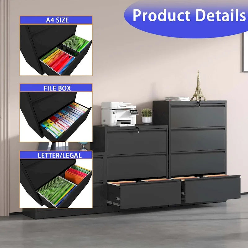 3-Drawer Metal Filing Cabinet with Lock