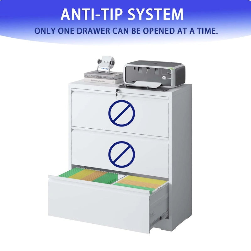 3-Drawer Metal Filing Cabinet with Lock