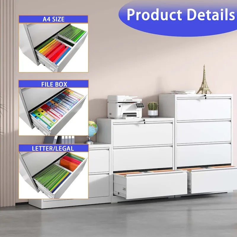 3-Drawer Metal Filing Cabinet with Lock