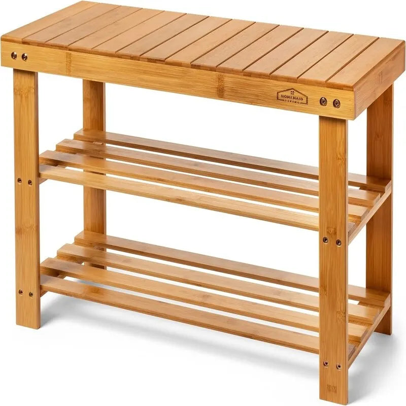 3-Tier Shoe Rack with Bench - 11D x 27.6W x 17.7H