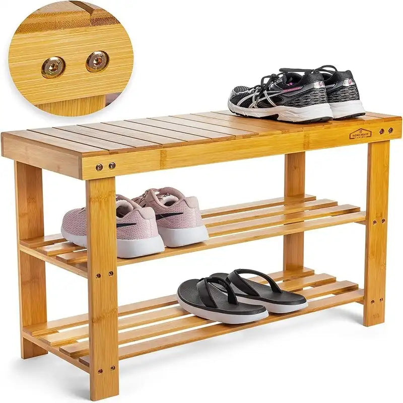 3-Tier Shoe Rack with Bench - 11D x 27.6W x 17.7H
