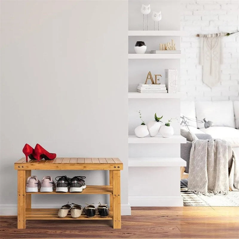 3-Tier Shoe Rack with Bench - 11D x 27.6W x 17.7H