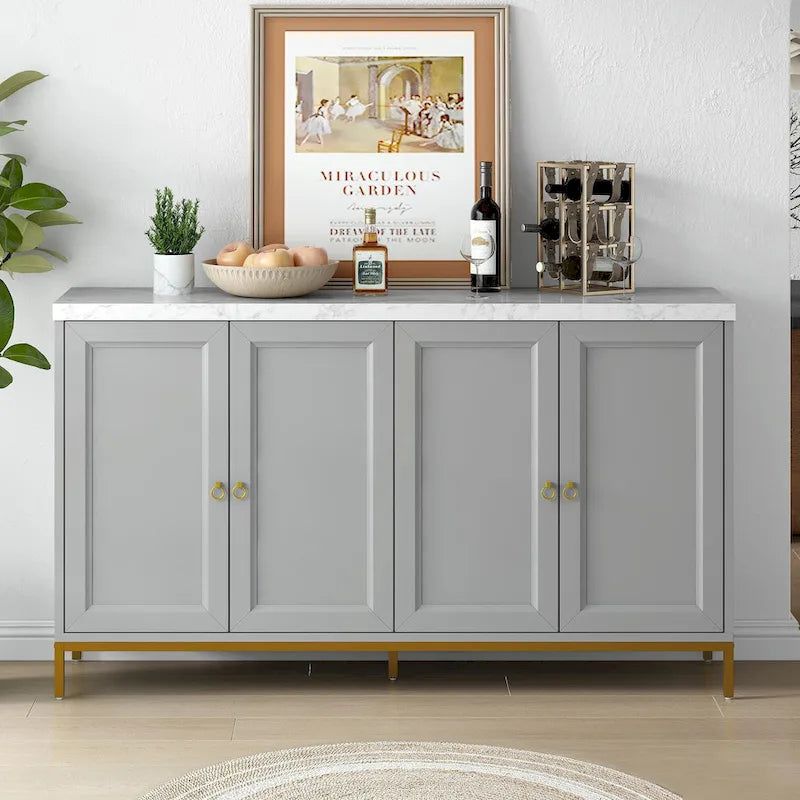 Faux Marble Top Sideboard with Ample Storage for Dining Room