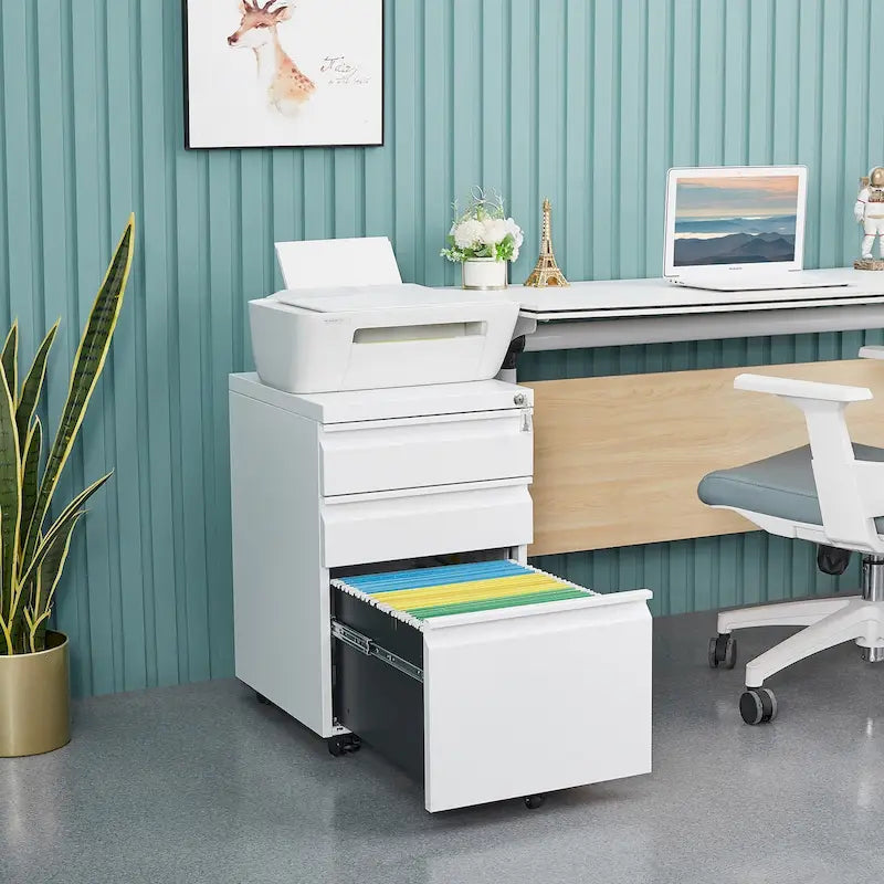 3-Drawer Mobile Filing Cabinet with Lock, Anti-Tilt Wheels, Rolling Locking Office Cabinet Under Desk