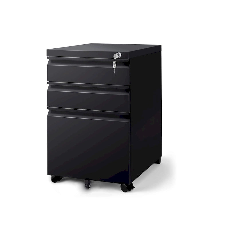 3-Drawer Mobile Filing Cabinet with Lock, Anti-Tilt Wheels, Rolling Locking Office Cabinet Under Desk