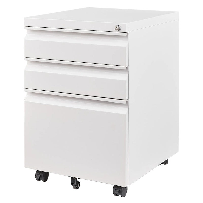 3-Drawer Mobile Filing Cabinet with Lock, Anti-Tilt Wheels, Rolling Locking Office Cabinet Under Desk