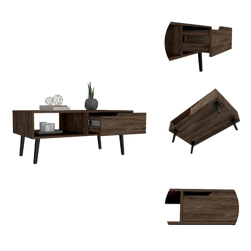 1-Drawer 1-Shelf 12-Bottle Wine Cabinet Dark Walnut
