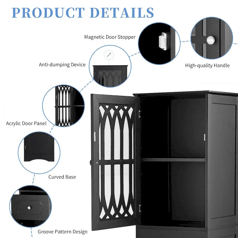 Tall Bathroom Cabinet, Freestanding Storage Cabinet with Drawer and Doors, Black