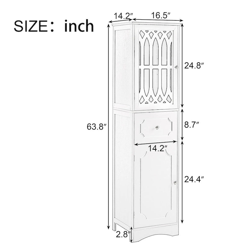 Tall Bathroom Cabinet, Freestanding Storage Cabinet with Drawer and Doors, Black