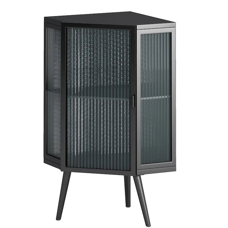 Floor Corner Linen Cabinet with Tempered Glass Door, 22.25 in. W x 16.54 in. D x 31.5 in. H