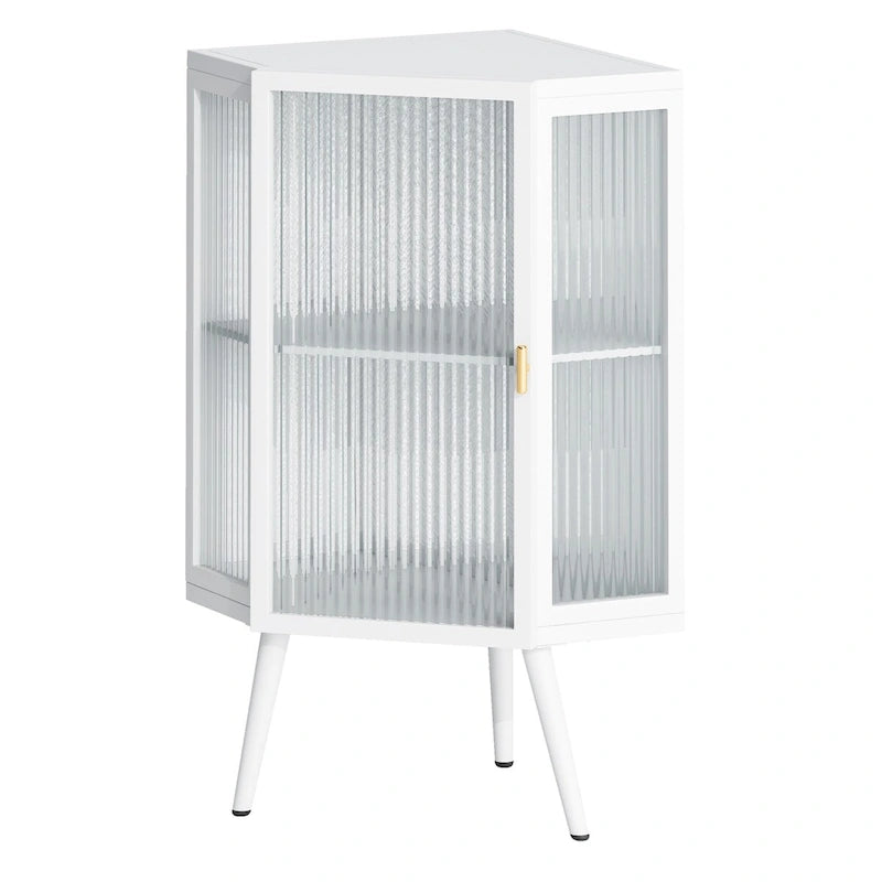 Floor Corner Linen Cabinet with Tempered Glass Door, 22.25 in. W x 16.54 in. D x 31.5 in. H