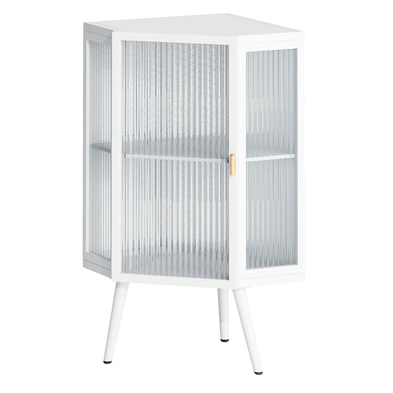 Floor Corner Linen Cabinet with Tempered Glass Door, 22.25 in. W x 16.54 in. D x 31.5 in. H