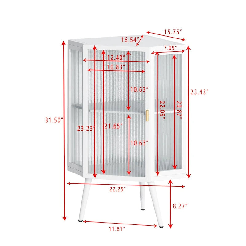 Floor Corner Linen Cabinet with Tempered Glass Door, 22.25 in. W x 16.54 in. D x 31.5 in. H