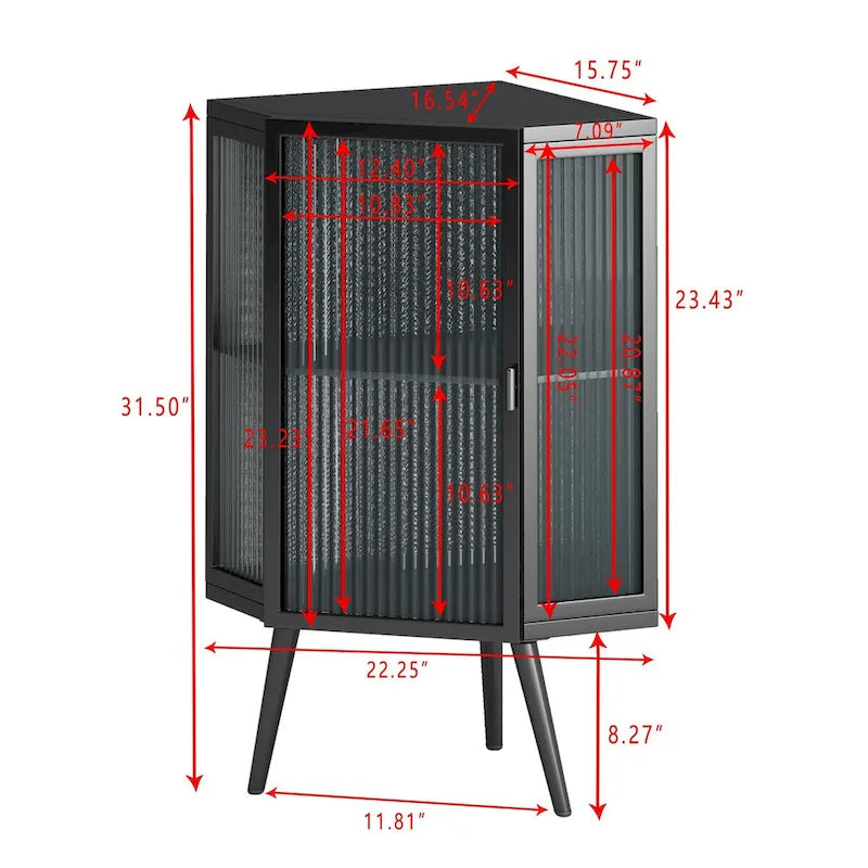 Floor Corner Linen Cabinet with Tempered Glass Door, 22.25 in. W x 16.54 in. D x 31.5 in. H