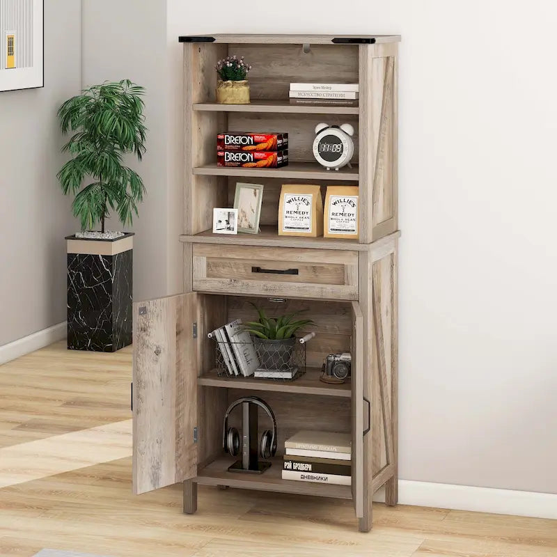 58" Tall Bathroom Storage Cabinet with Doors and Shelves
