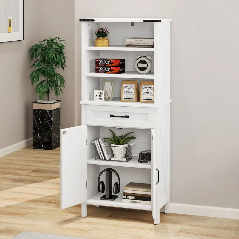 58" Tall Bathroom Storage Cabinet with Doors and Shelves