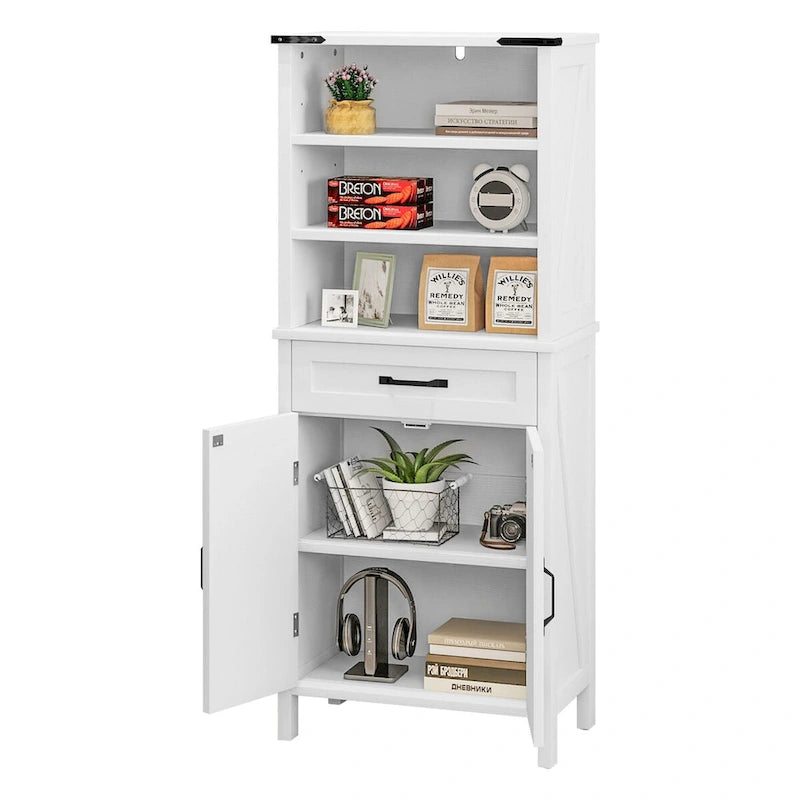 58" Tall Bathroom Storage Cabinet with Doors and Shelves