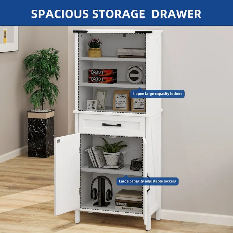 58" Tall Bathroom Storage Cabinet with Doors and Shelves