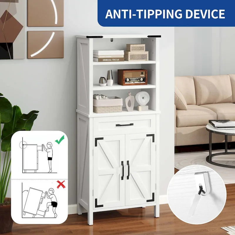 58" Tall Bathroom Storage Cabinet with Doors and Shelves