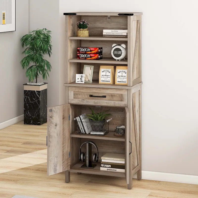 58" Tall Bathroom Storage Cabinet with Doors and Shelves