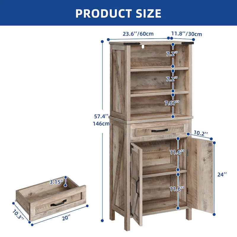 58" Tall Bathroom Storage Cabinet with Doors and Shelves