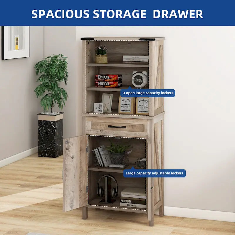 58" Tall Bathroom Storage Cabinet with Doors and Shelves