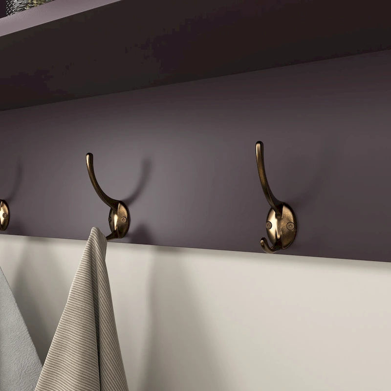 Porte-manteau mural pour entrée avec 4 doubles crochets et étagère de rangement en bois